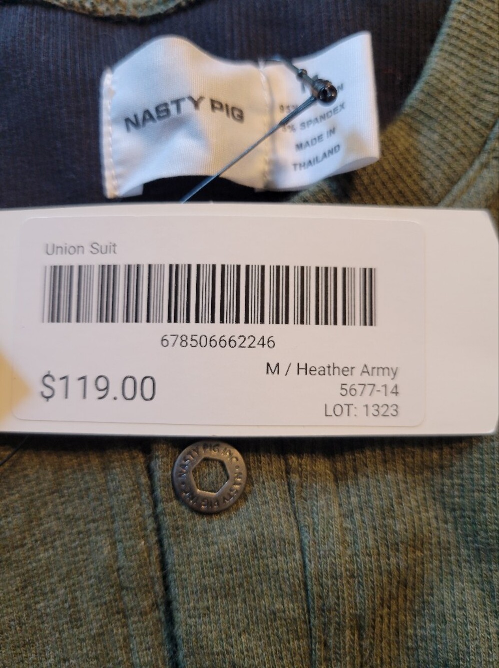 Nasty Pig Snap-Front Thermal Union Suit In Army Green Size M. **NWT - Picture 5 of 9